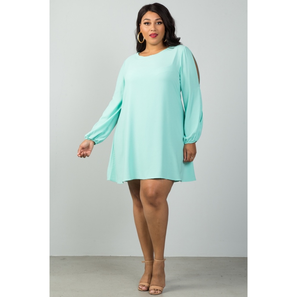 MINT SWING DRESS WITH SPLIT SLEEVE - Picture 3 of 6